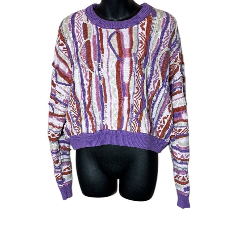 Women’s textured 3D knit colorful abstract sweater biggie Cosby wavy‎